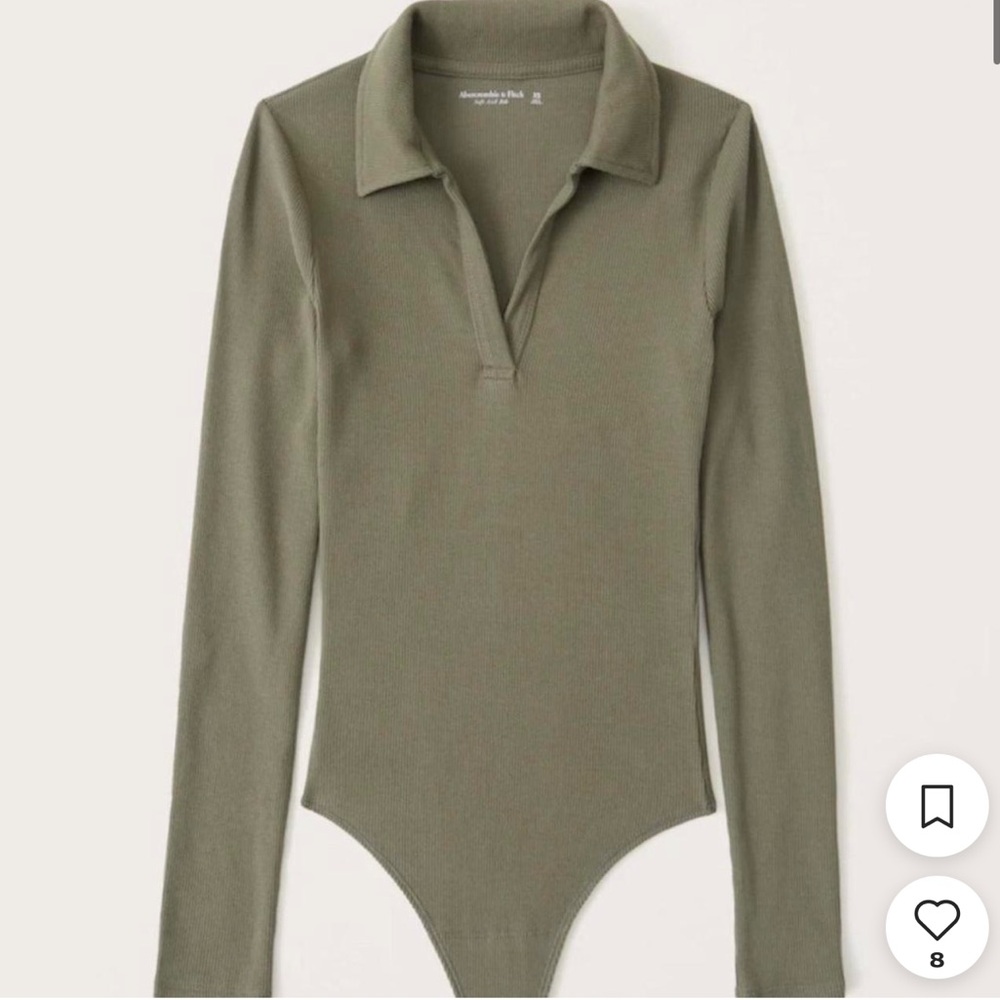 Abercrombie & Fitch Long Sleeve Ribbed Polo Bodysuit Olive Green XXS - Picture 1 of 1